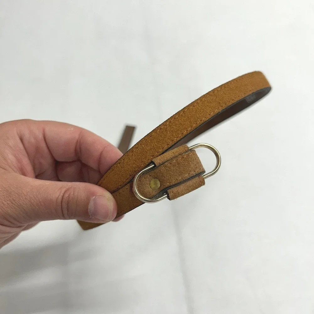 Garay Skinny Suede D-Ring Belt Size Small Cognac Brown Boho Dark Academia Style